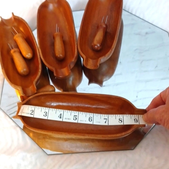 Rosa,s Hand Made Teak‎ Wood Vintage 70,s  Corn On Cob Holders 4 /W 5 Forks - Picture 5 of 5